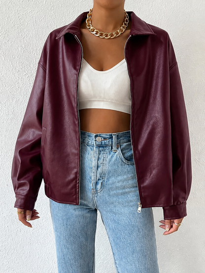 Giacca Oversize da Donna in Pelle con Spalle Scese
