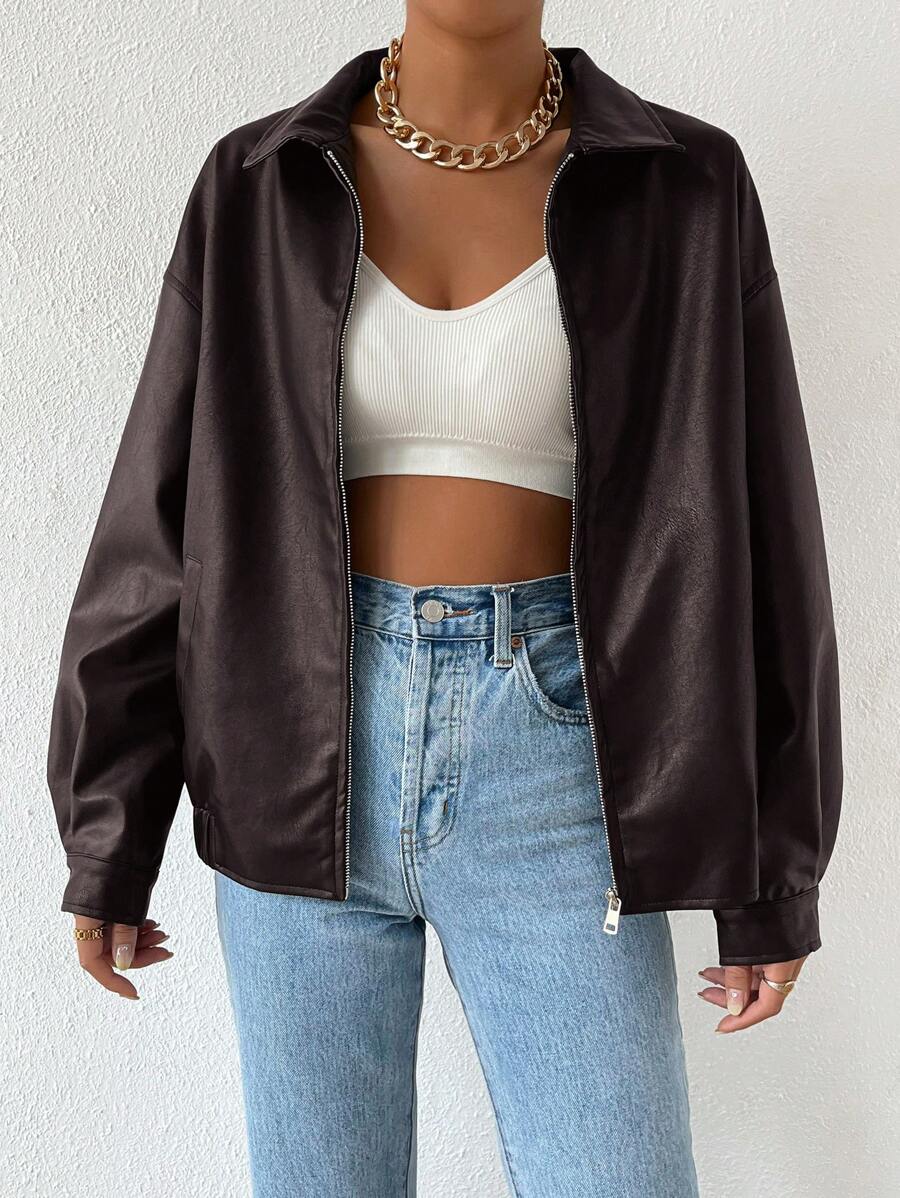 Giacca Oversize da Donna in Pelle con Spalle Scese