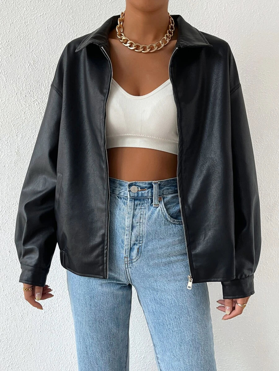 Giacca Oversize da Donna in Pelle con Spalle Scese