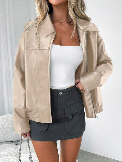 Giacca Oversize da Donna in Pelle con Orlo Arricciato