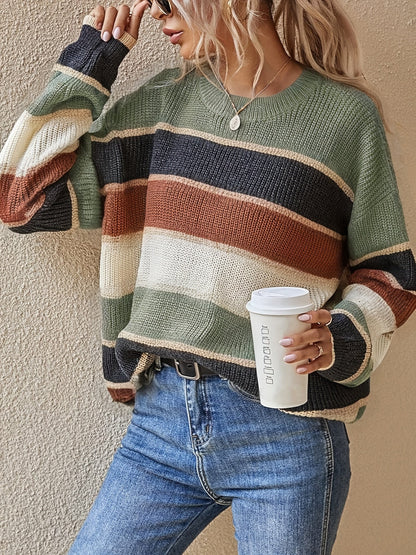 Maglione a Righe Color Block Oversize da Donna