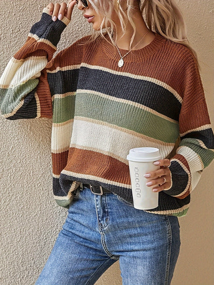Maglione a Righe Color Block Oversize da Donna