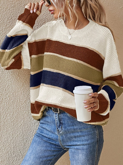 Maglione a Righe Color Block Oversize da Donna
