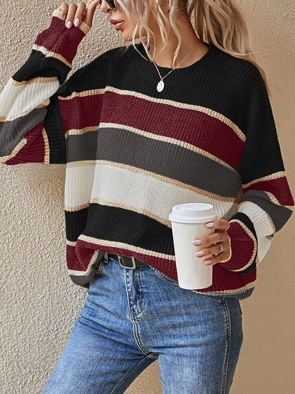 Maglione a Righe Color Block Oversize da Donna