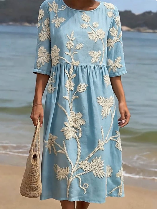 Abito Midi Floreale Ricamato da Donna