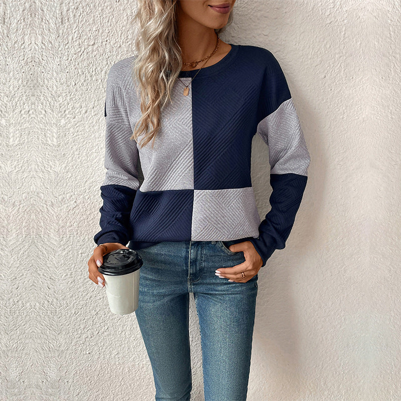 Felpa a Quadri Color Block da Donna