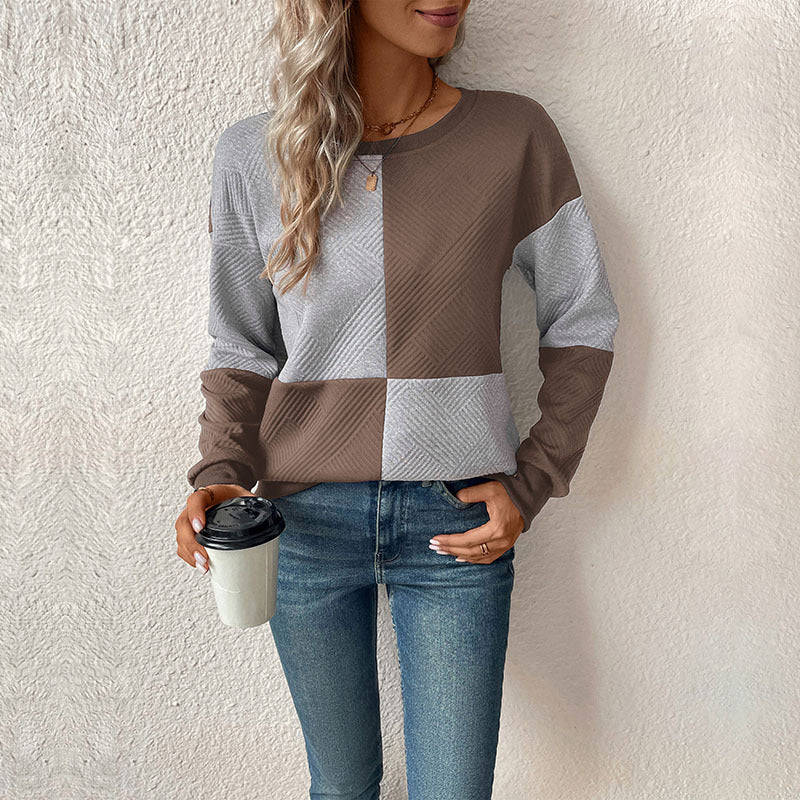Felpa a Quadri Color Block da Donna