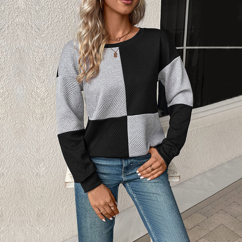 Felpa a Quadri Color Block da Donna