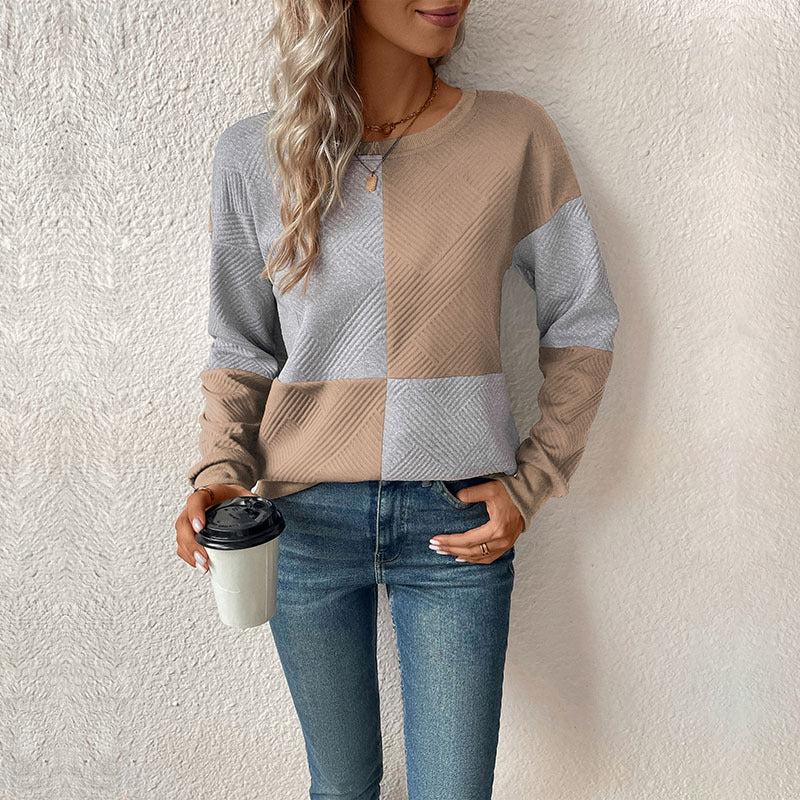 Felpa a Quadri Color Block da Donna