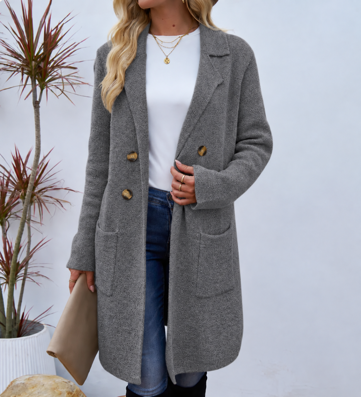 Cappotto da Donna in Maglia con Bottoni