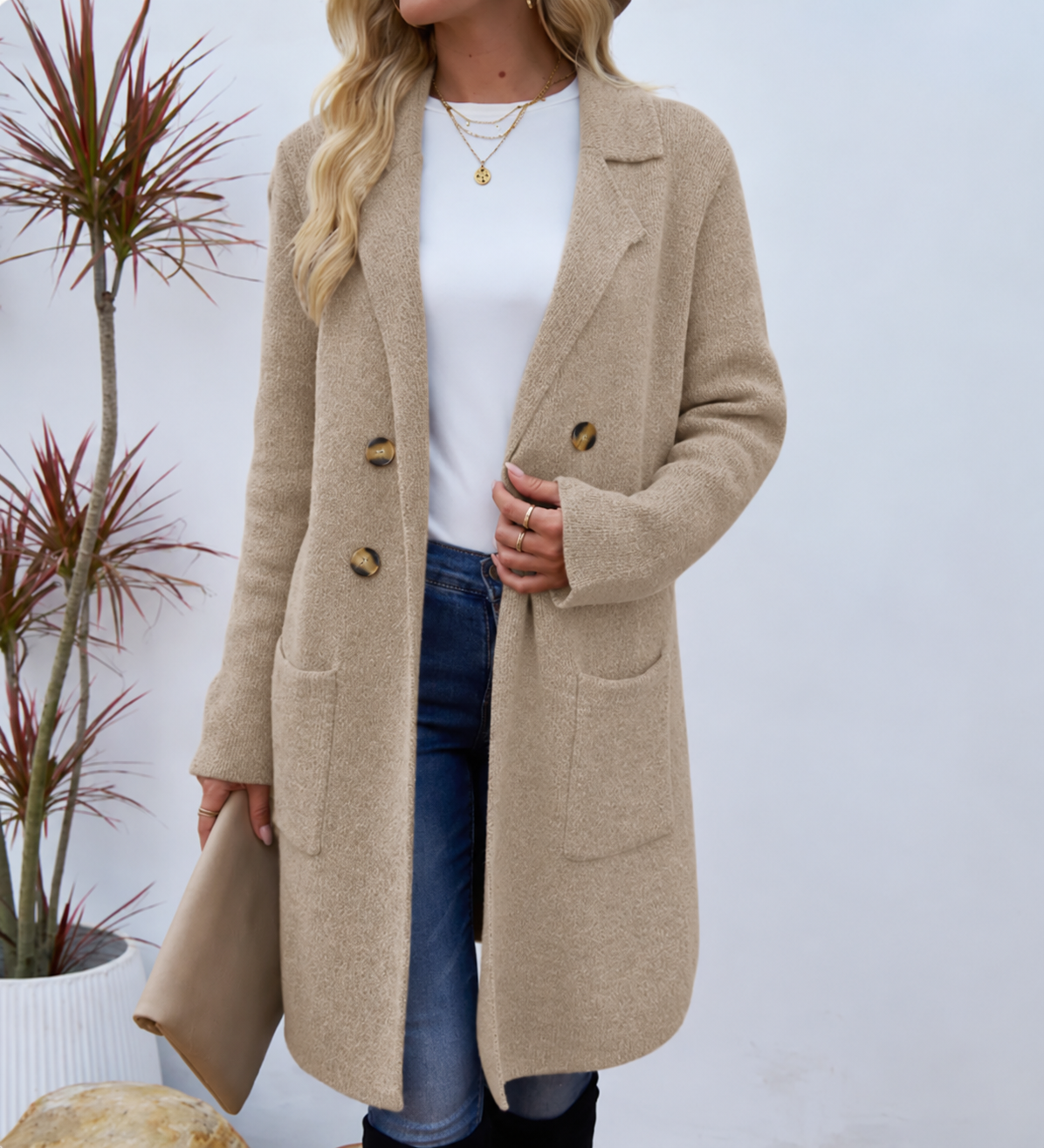 Cappotto da Donna in Maglia con Bottoni
