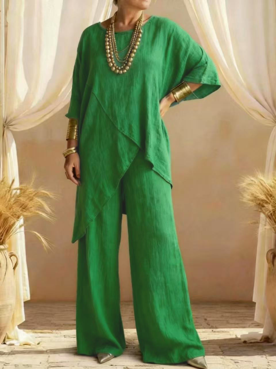 Completo in Lino con Tunica Asimmetrica e Pantaloni da Donna