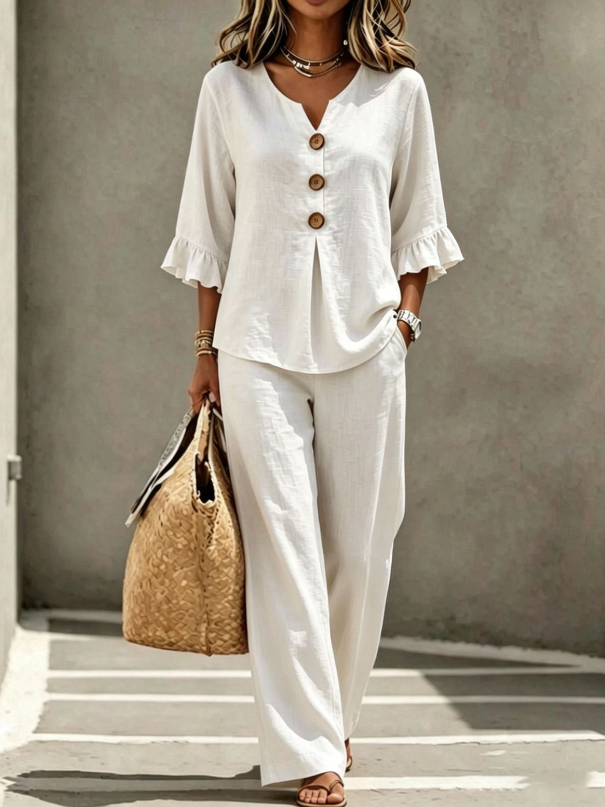 Completo da Donna in Lino con Pantaloni dal Taglio Rilassato
