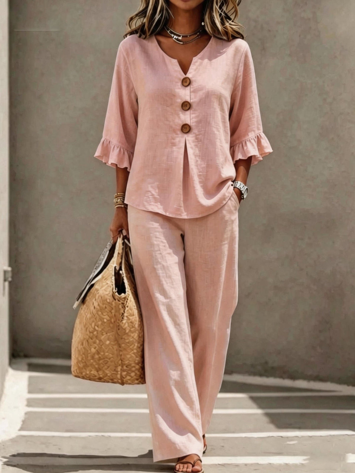 Completo da Donna in Lino con Pantaloni dal Taglio Rilassato