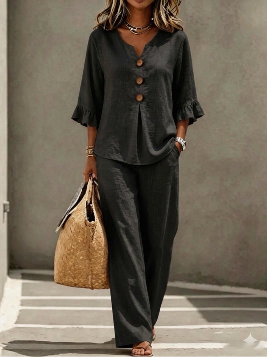 Completo da Donna in Lino con Pantaloni dal Taglio Rilassato