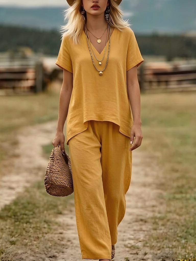 Completo da Donna in Lino con Pantaloni dal Taglio Rilassato