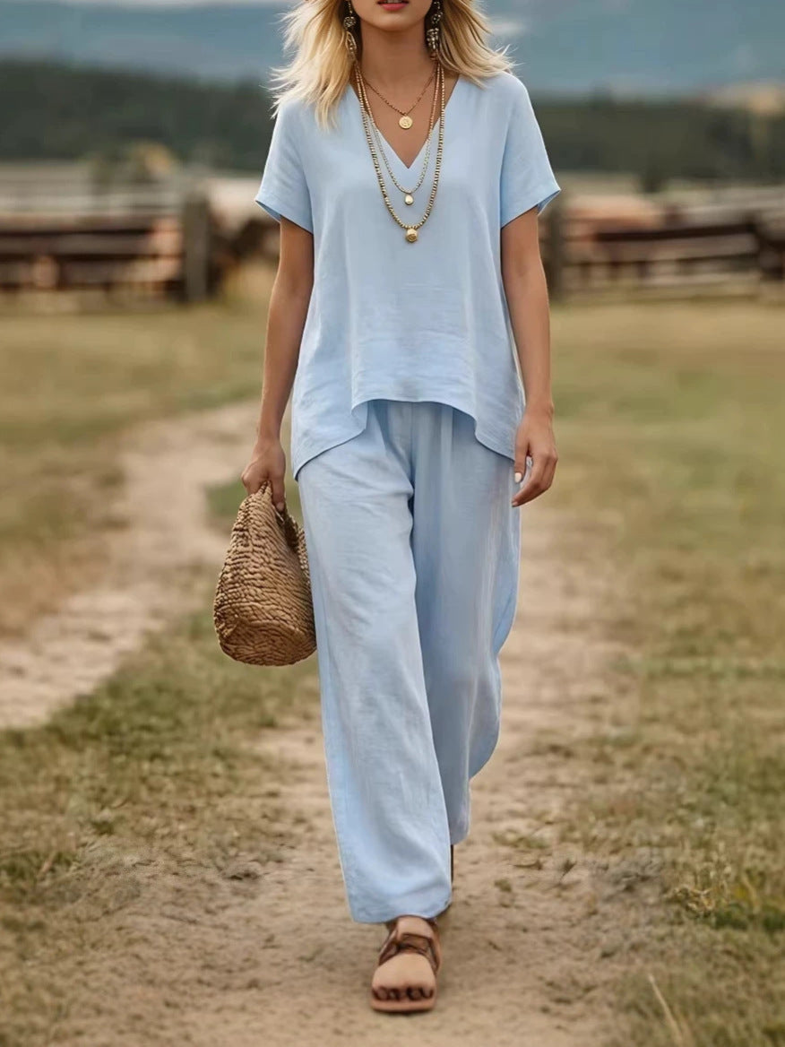 Completo da Donna in Lino con Pantaloni dal Taglio Rilassato