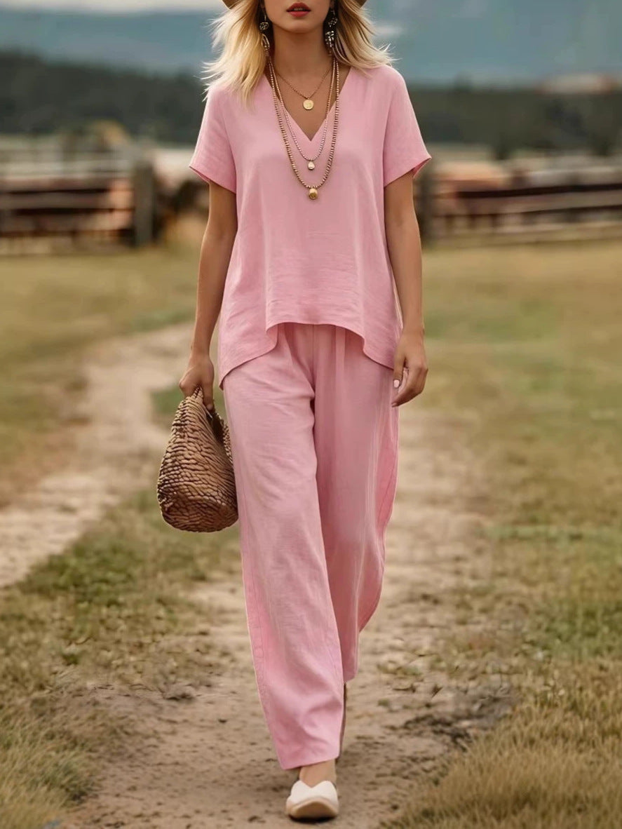 Completo da Donna in Lino con Pantaloni dal Taglio Rilassato