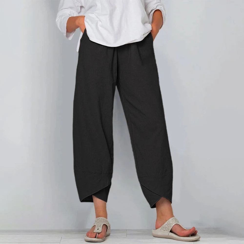 Pantaloni Larghi da Donna in Lino dal Taglio Rilassato