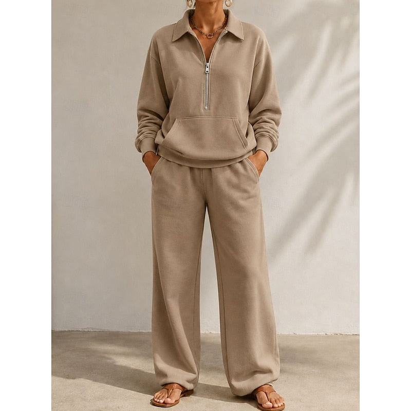Completo con Felpa a Mezza Zip e Pantaloni da Donna
