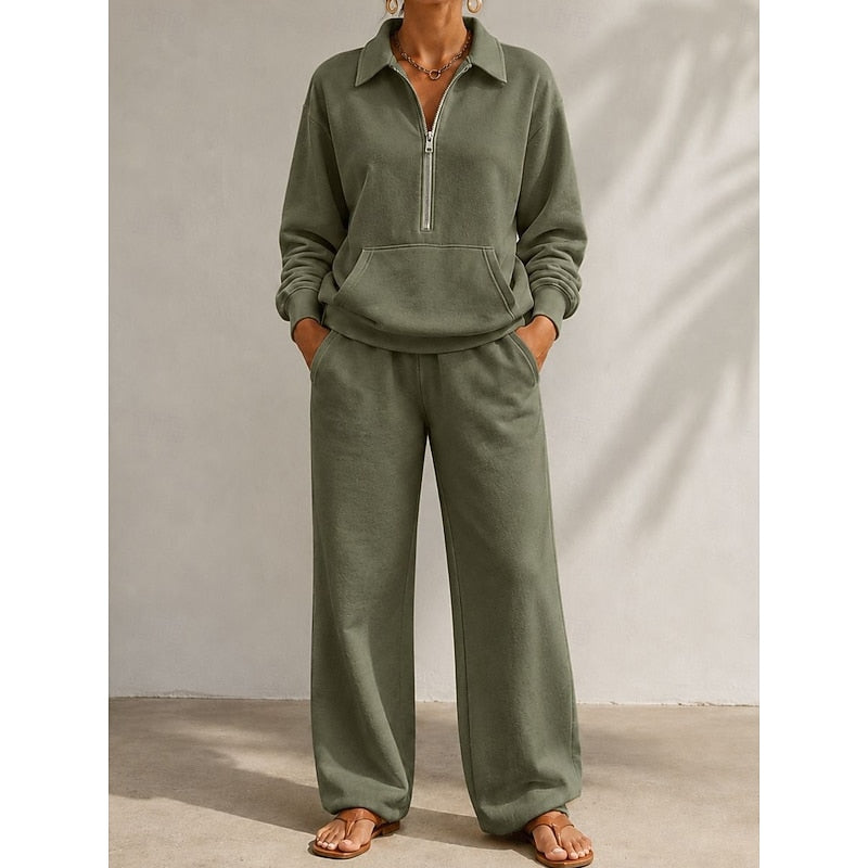 Completo con Felpa a Mezza Zip e Pantaloni da Donna