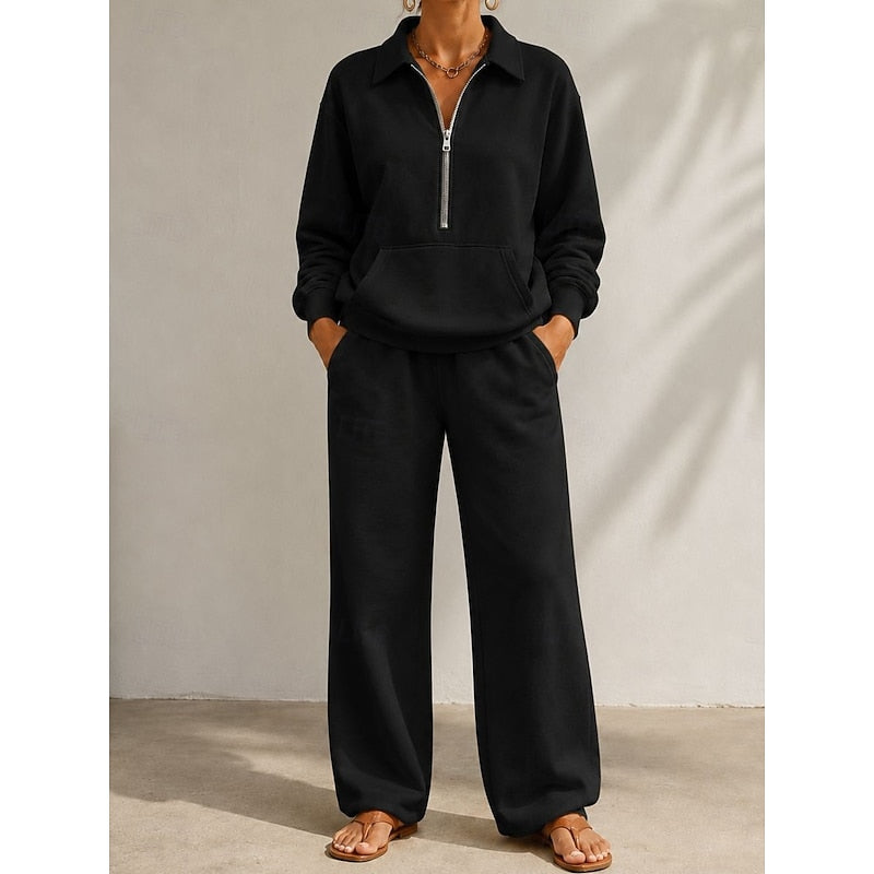Completo con Felpa a Mezza Zip e Pantaloni da Donna