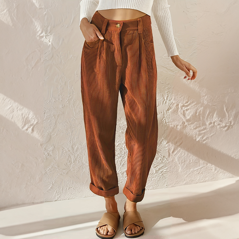 Pantaloni a Costine da Donna a Vita Alta
