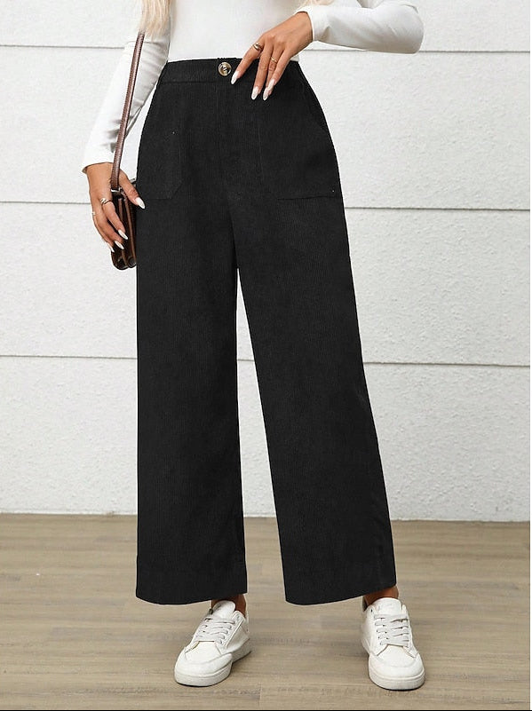 Pantaloni da Donna in Velluto a Coste a Gamba Larga