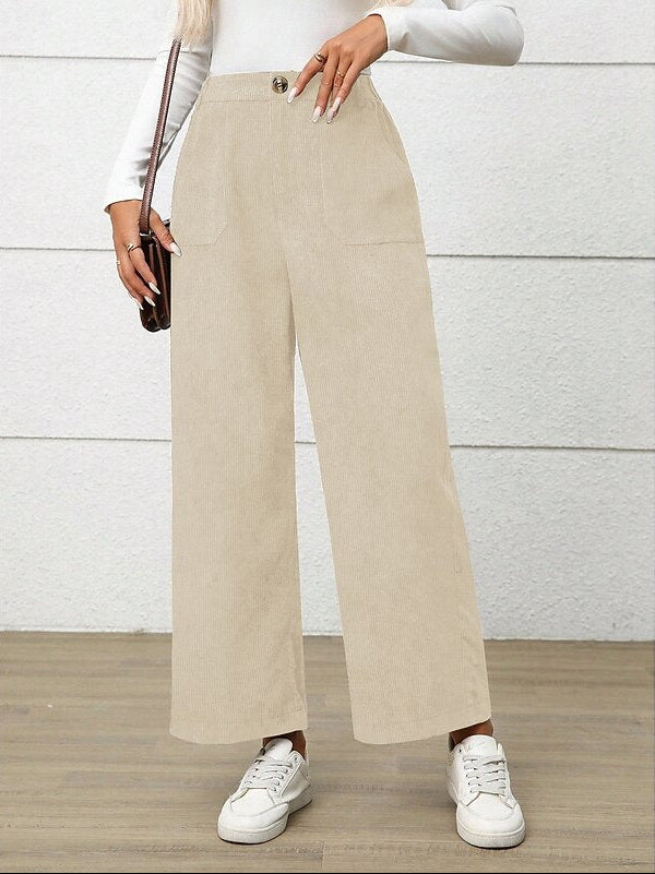 Pantaloni da Donna in Velluto a Coste a Gamba Larga