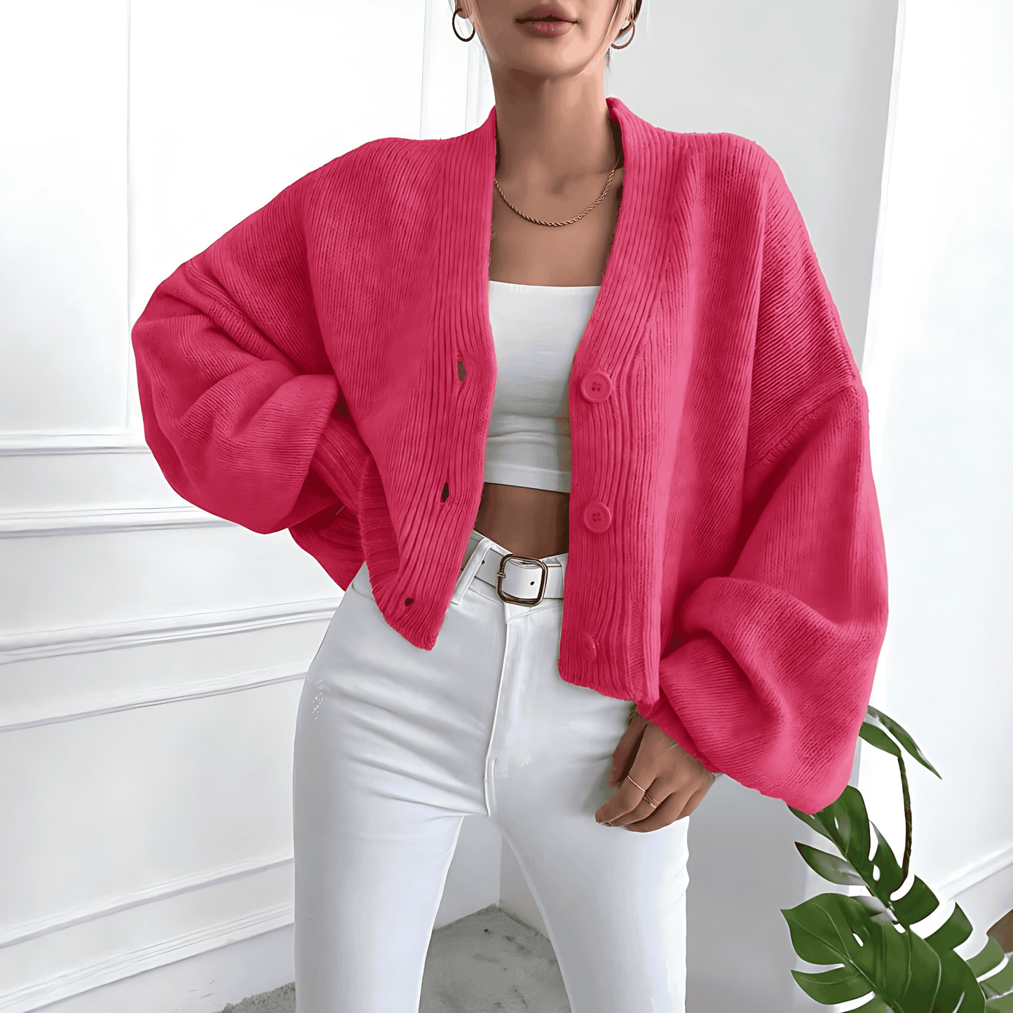 Thessaly - Cardigan oversize in maglia con bottoni frontali