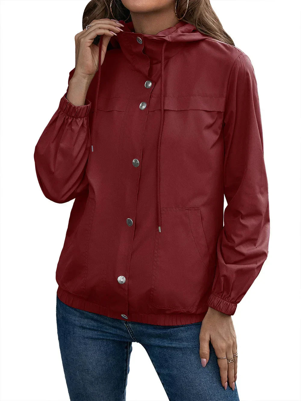 Yazenia - Giacca casual outdoor con bottoni e cappuccio