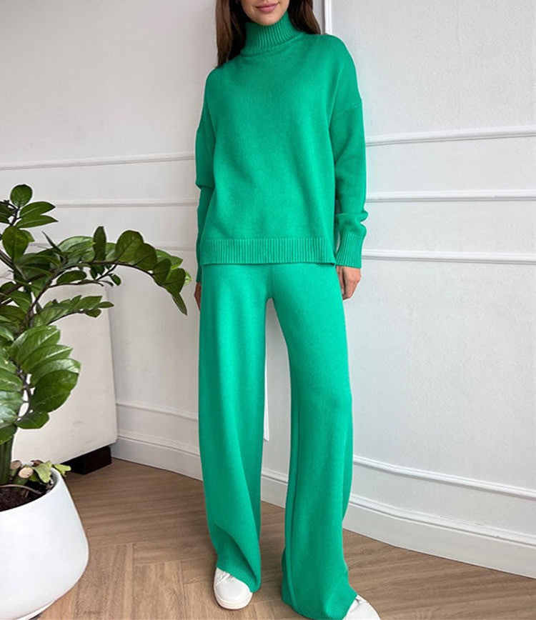 Cheryl - Set Maglia a Collo Alto Ampia e Pantaloni Caldi in Maglia