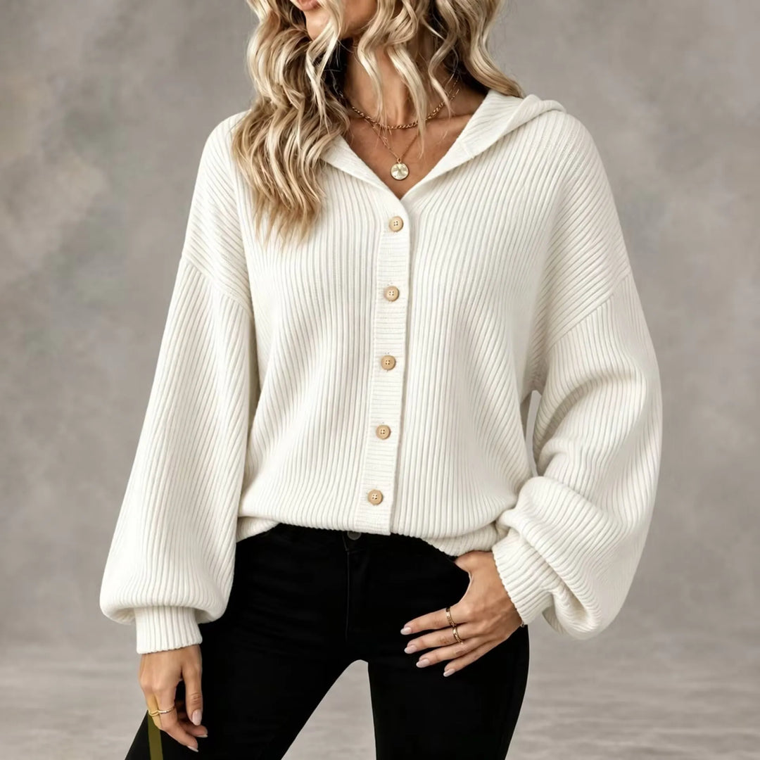 Cardigan da Donna con Cappuccio e Bottoni