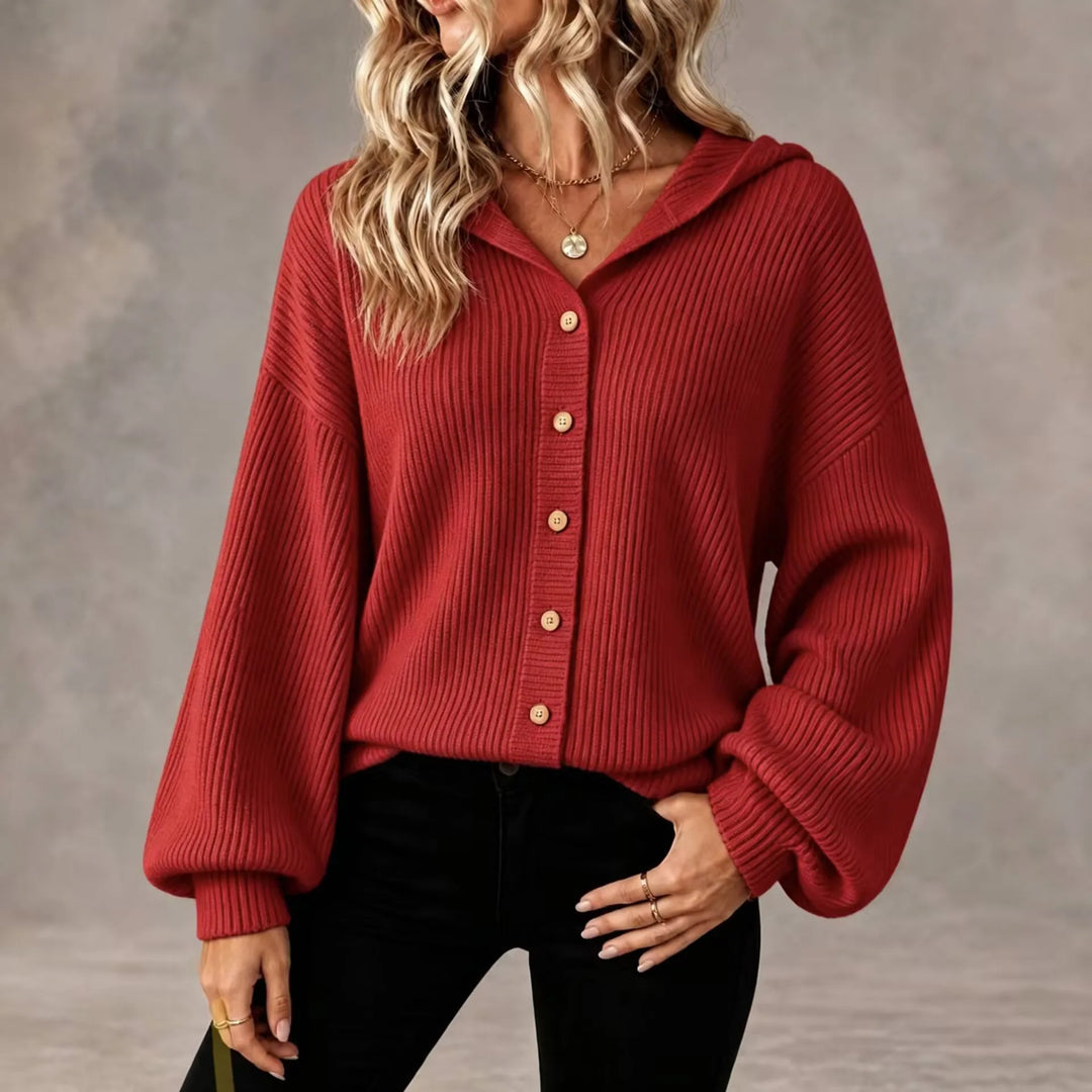 Cardigan da Donna con Cappuccio e Bottoni