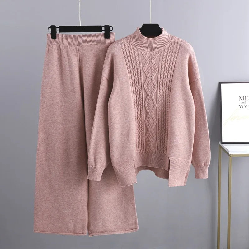 Emeline - Set caldo in maglia a trecce con maglione e pantaloni