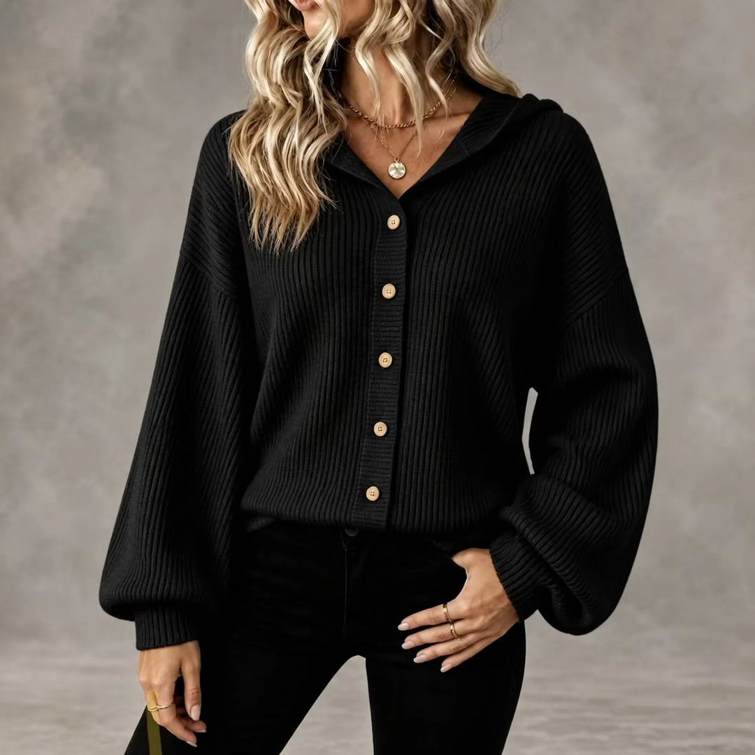 Cardigan da Donna con Cappuccio e Bottoni