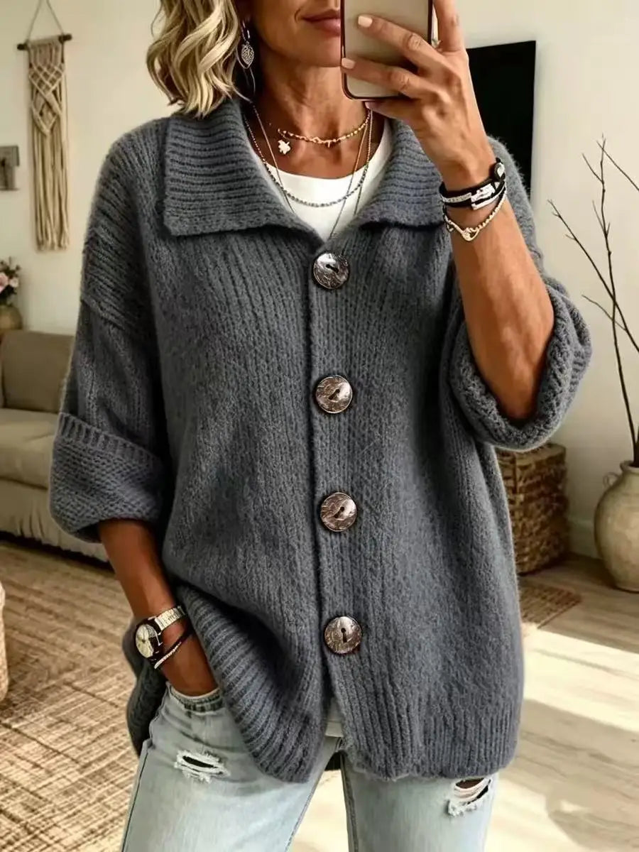 Cardigan da Donna in Maglia con Colletto e Bottoni