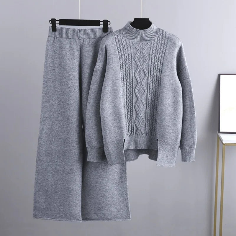 Emeline - Set caldo in maglia a trecce con maglione e pantaloni