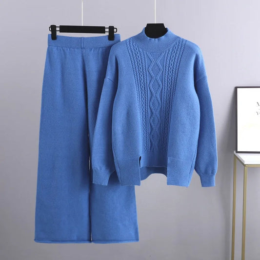 Emeline - Set caldo in maglia a trecce con maglione e pantaloni