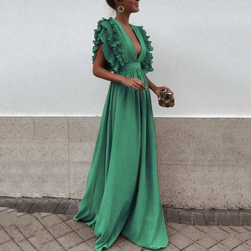 Vicky - Elegante abito lungo con scollo a V profondo