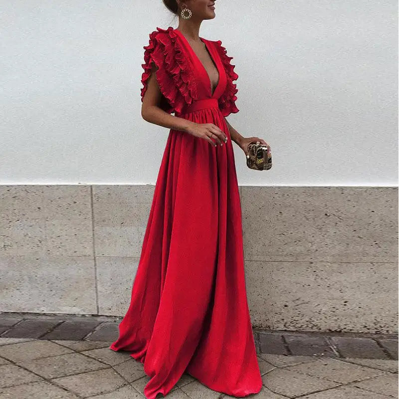 Vicky - Elegante abito lungo con scollo a V profondo