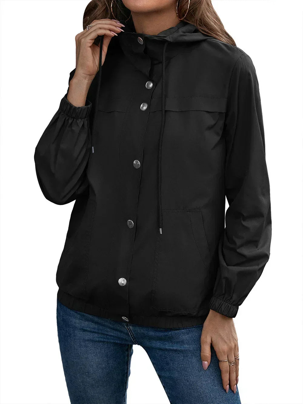 Yazenia - Giacca casual outdoor con bottoni e cappuccio