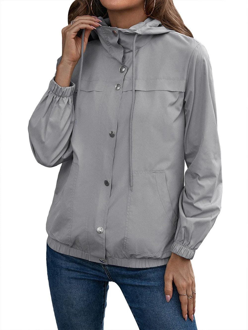 Yazenia - Giacca casual outdoor con bottoni e cappuccio