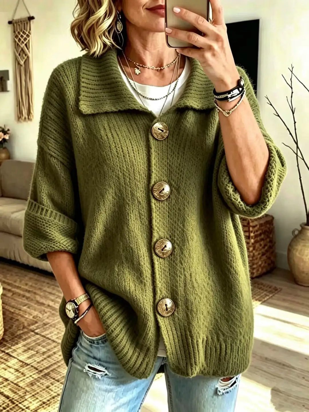 Cardigan da Donna in Maglia con Colletto e Bottoni