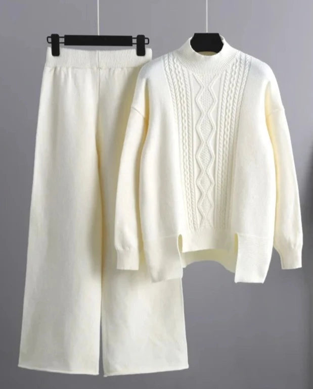 Emeline - Set caldo in maglia a trecce con maglione e pantaloni