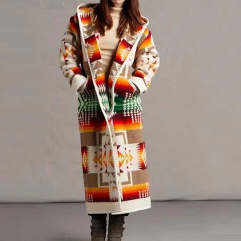 Zeena - Cappotto lungo caldo con stampa etnica