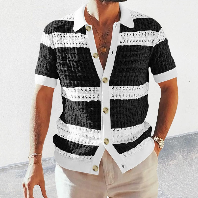 Daniel - Elegante polo casual a righe in maglia con bottoni