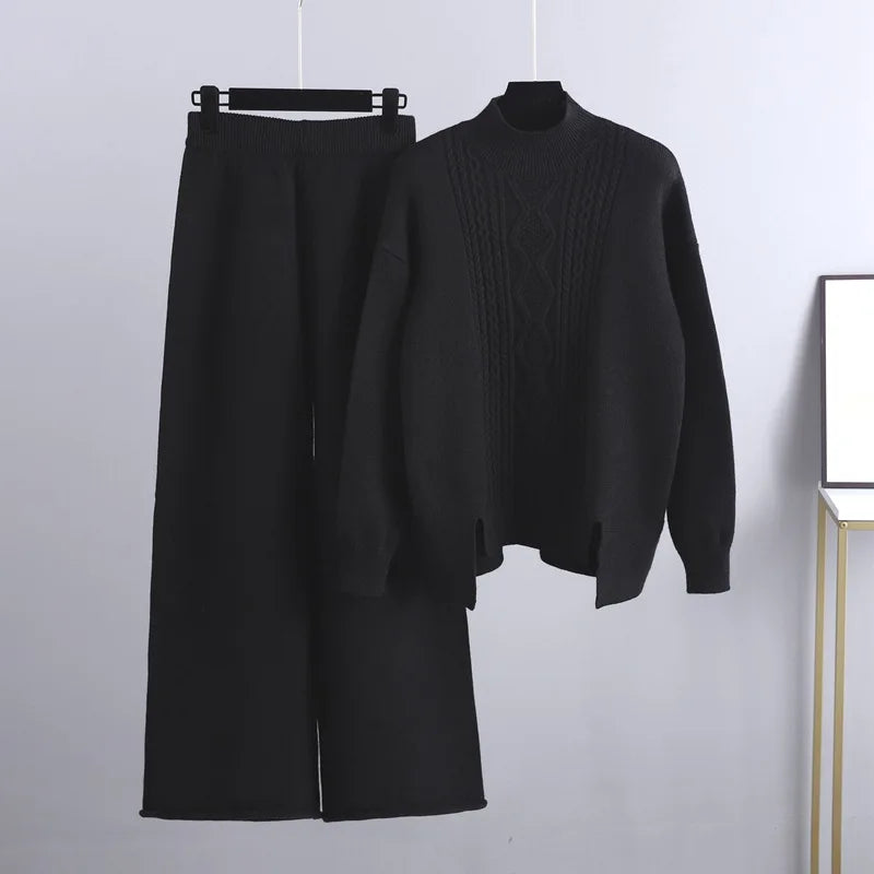 Emeline - Set caldo in maglia a trecce con maglione e pantaloni