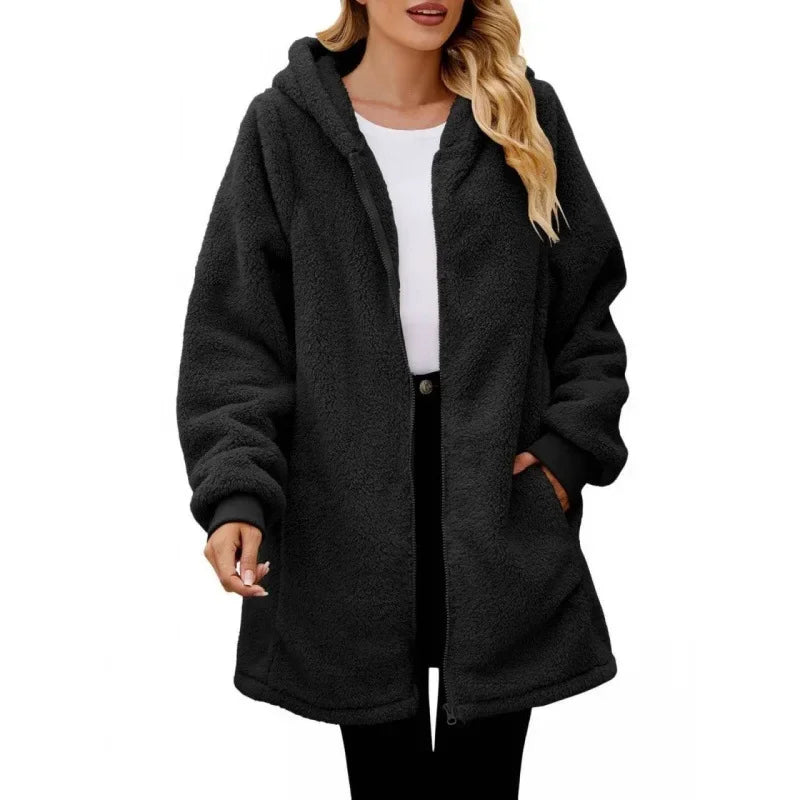 Elza - Elegante giacca oversize con cappuccio in caldo pile