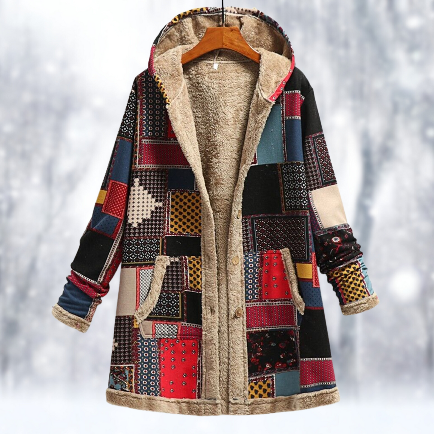Beatrice - Cappotto lungo in pile con cappuccio